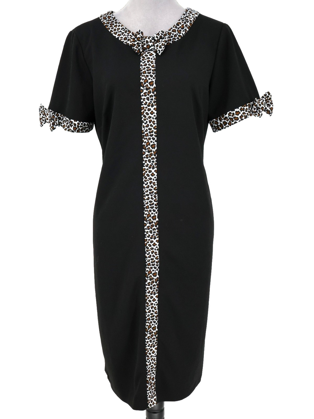 Shelby and Palmer Dress Womens 14 Black Animal Print Trim Shift Crepe Back Zip